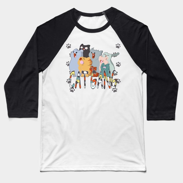 cat gang Baseball T-Shirt by Tea Master 